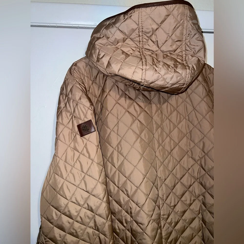 $290 NWT Lauren Ralph Lauren Women's Camel Brown Hooded Quilted Coat Plus Sz 3X - Picture 6 of 12